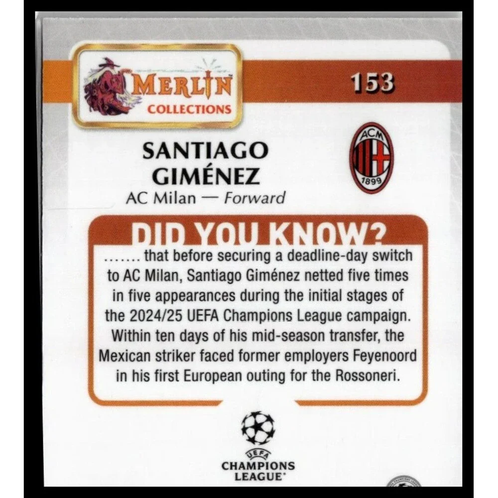 2024-25 Merlin UEFA Santiago Giménez #153 A.C. Milan Vintage Merlin